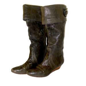 FRYE Sam Button mid calf length wedge boots 5.5